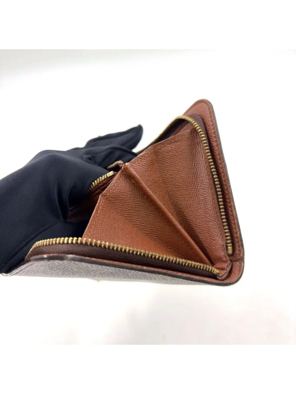 Louis Vuitton Porto Monnaie Zip Monogram Leather Brown Round Zippy Wallet Gold